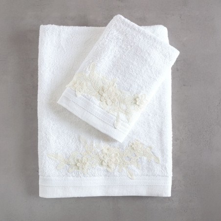 Σετ Πετσέτες 3 Τεμαχίων Rythmos Hemera Λευκο Εκρου 30x50,50x90,80x150