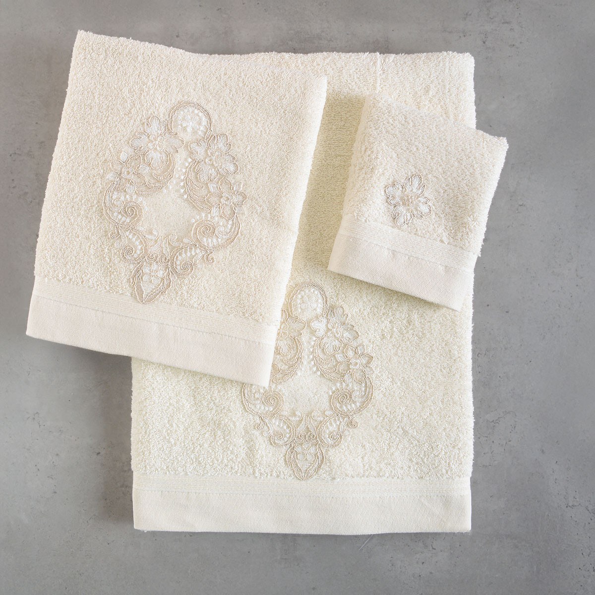 Σετ Πετσέτες 3 Τεμαχίων Rythmos Cybele Εκρου 30x50,50x90,80x150