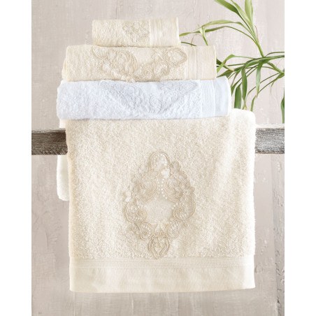 Σετ Πετσέτες 3 Τεμαχίων Rythmos Cybele Εκρου 30x50,50x90,80x150
