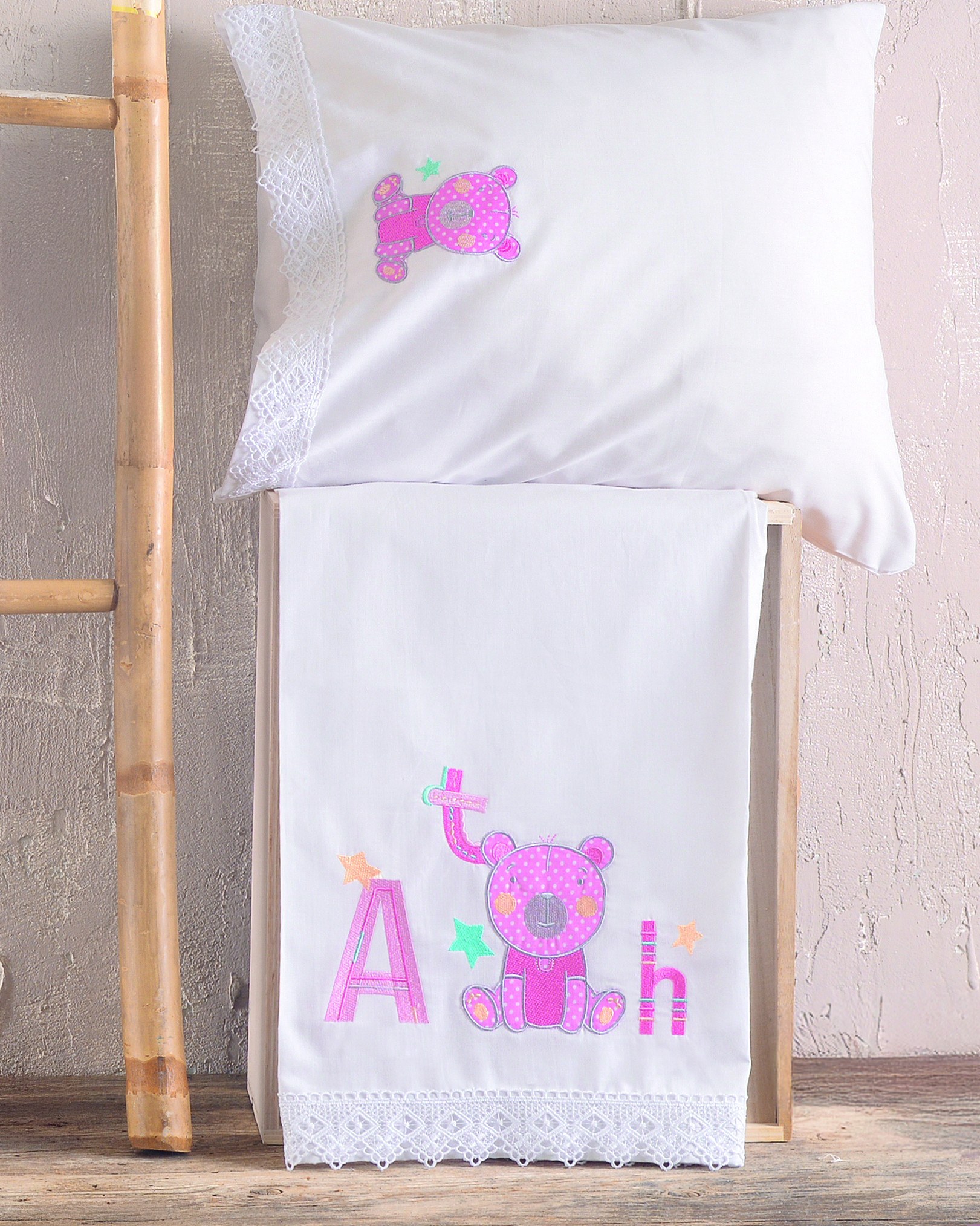 Σετ Σεντόνια Κούνιας 3 Τεμαχίων Rythmos Arthur Ροζ 100x160