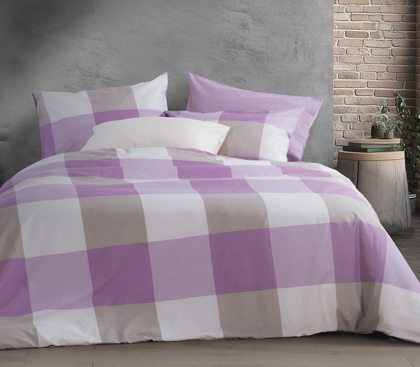 Σετ Σεντόνια King Size με Λάστιχο 4 Τεμαχίων Nef-Nef Casual Check Mauve 180x200+32