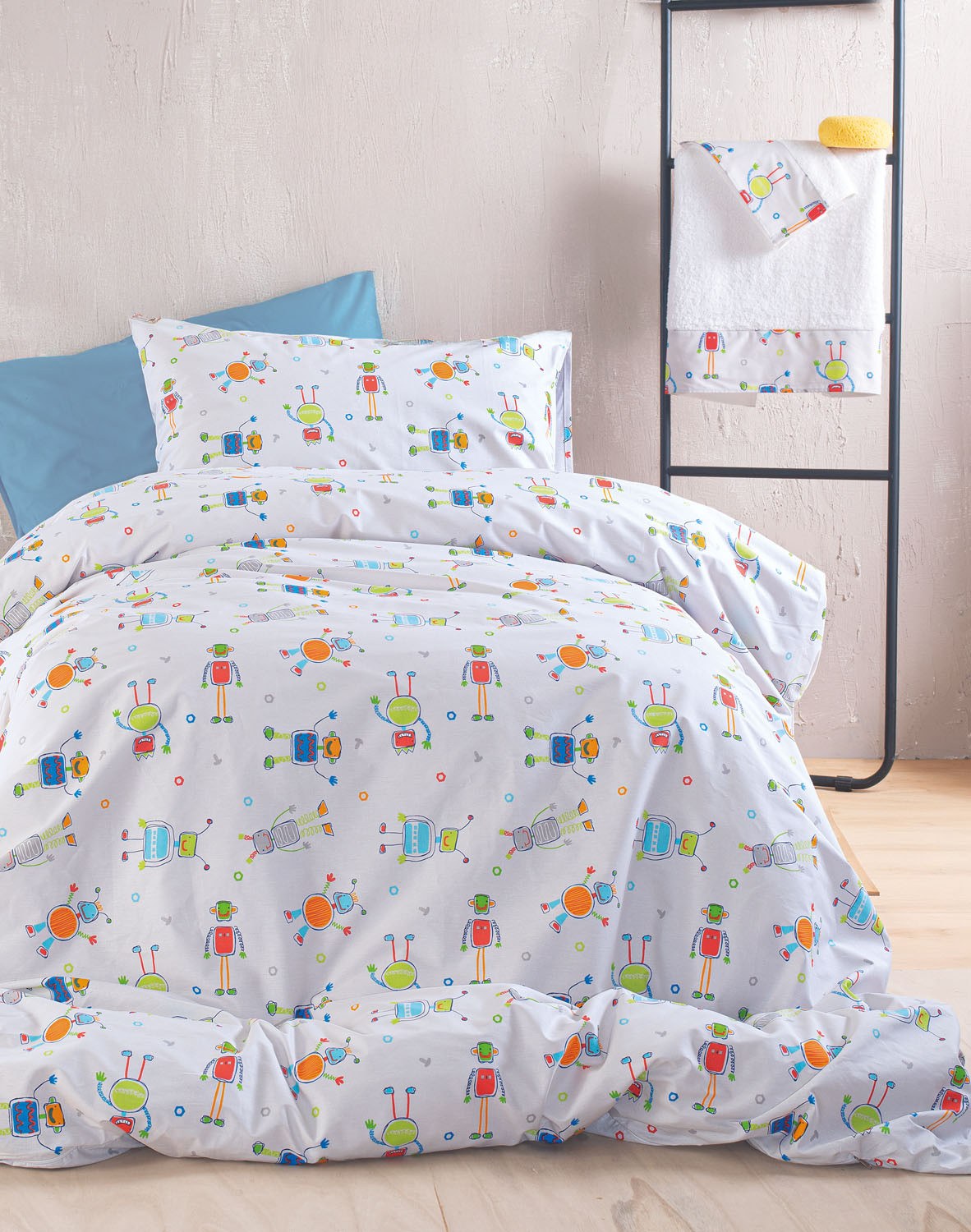 Σετ Παιδική Παπλωματοθήκη Μονή 2 Τεμαχίων Rythmos Robot Chat 160x250