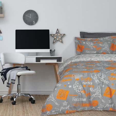 Σετ Παιδικά Σεντόνια Μονά 3 Τεμαχίων Das Kids 4941 Grey- Orange 170x260