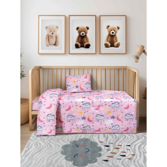 Σετ Σεντόνια Κούνιας 3 Τεμαχίων Madi Lunapink 120x170