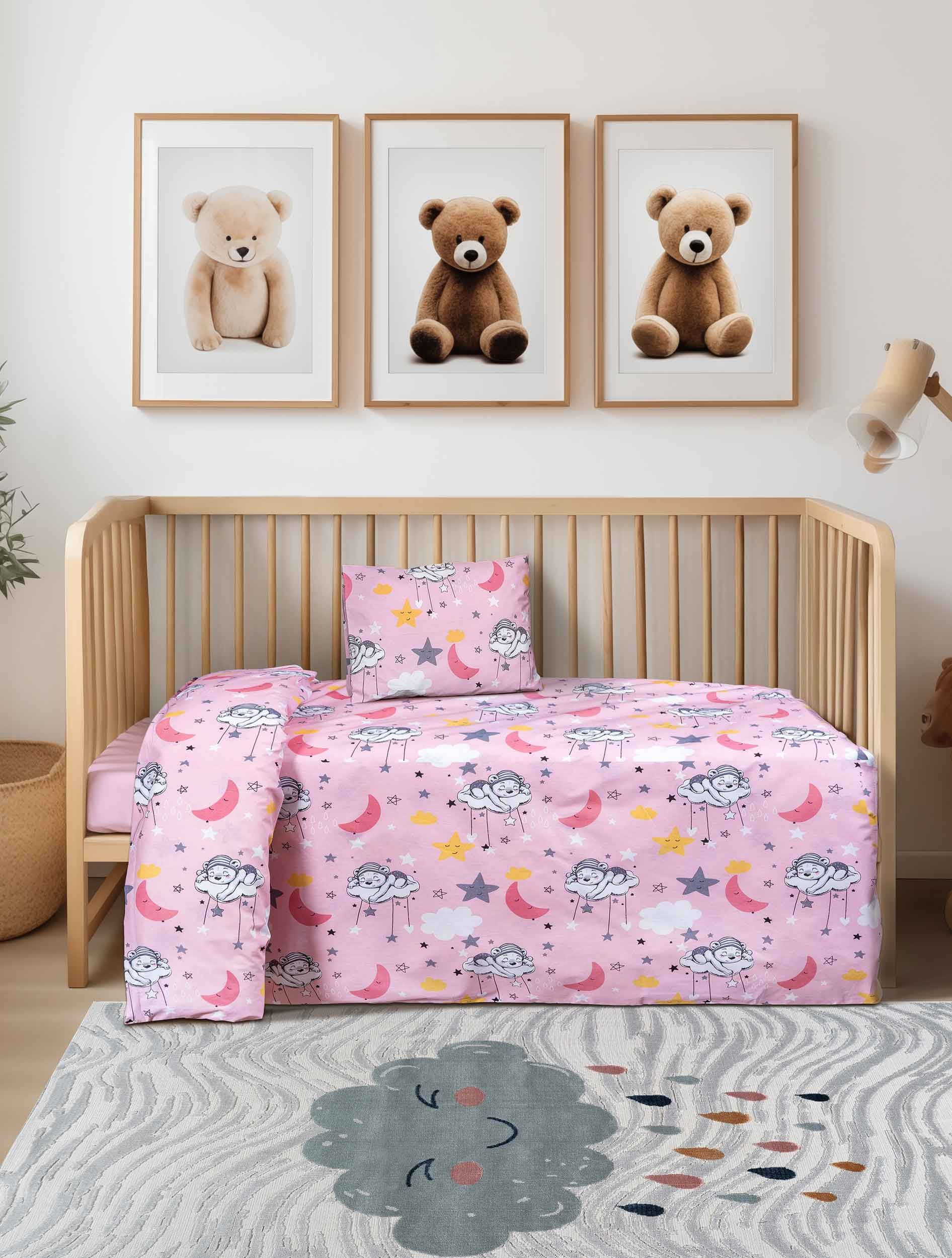 Σετ Σεντόνια Κούνιας 3 Τεμαχίων Madi Lunapink 120x170