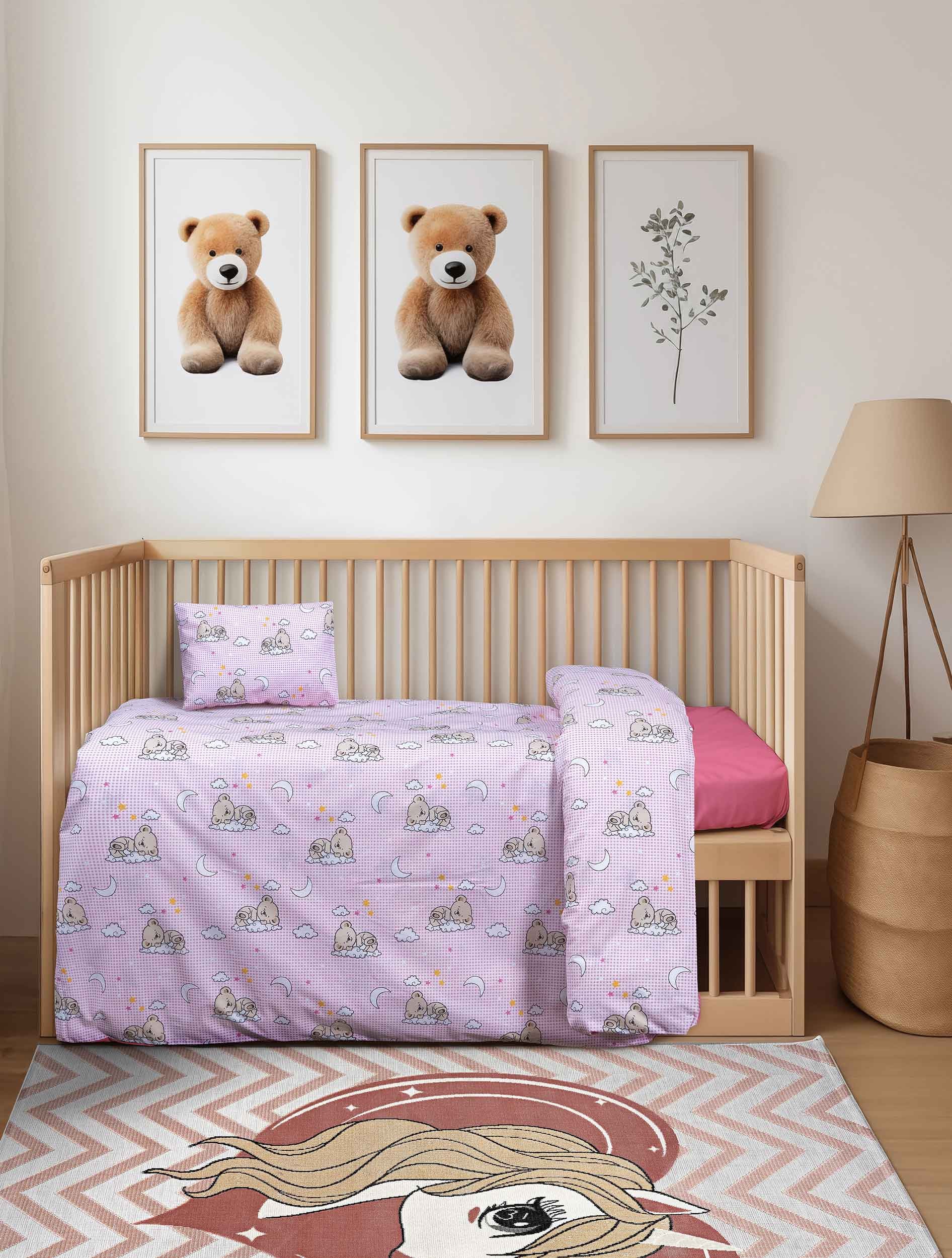 Σετ Σεντόνια Κούνιας με Λάστιχο 3 Τεμαχίων Madi Bearsleep 70x140+15