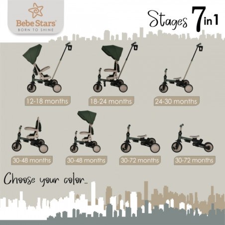 Ποδηλατάκι τρίκυκλο Bebe Stars Urban 7in1 Forest Green 822-179
