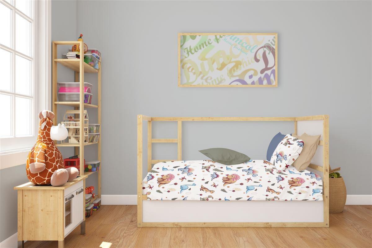 Σεντόνι Κούνιας με Λάστιχο Dimcol Dinosaur 519 70x140+15 White-Blue