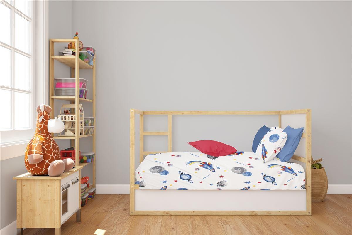 Σεντόνι Κούνιας με Λάστιχο Dimcol Space Mission 184 70x140+15 White-Blue