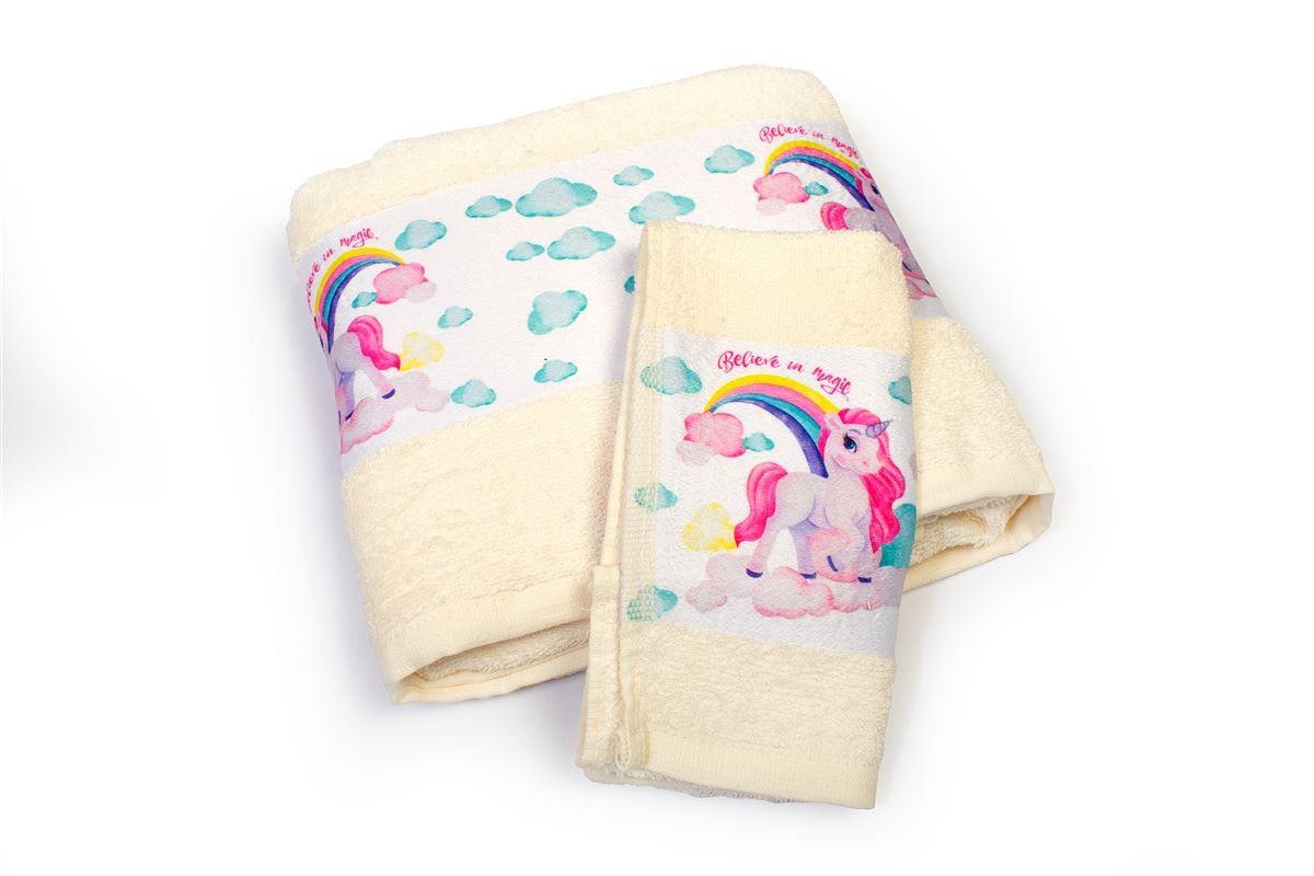 Σετ Βρεφικές Πετσέτες 2 Τεμαχίων Dimcol Magic Unicorn 317 30x50-70x140 Ecru