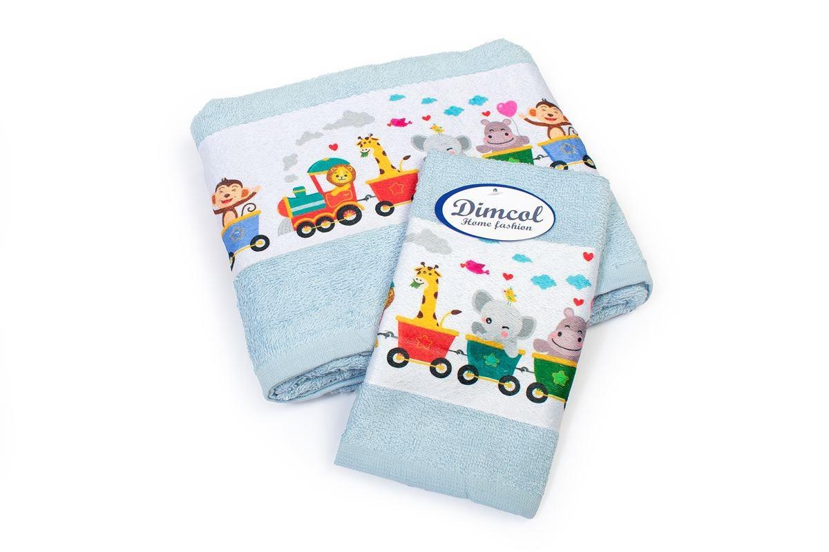 Σετ Βρεφικές Πετσέτες 2 Τεμαχίων Dimcol Train 345 30x50-70x140 Sky Blue
