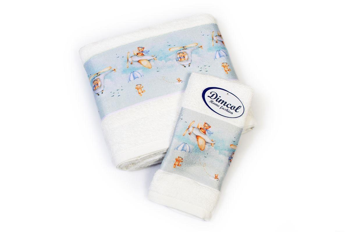Σετ Βρεφικές Πετσέτες 2 Τεμαχίων Dimcol Helicopter 306 30x50-70x140 White
