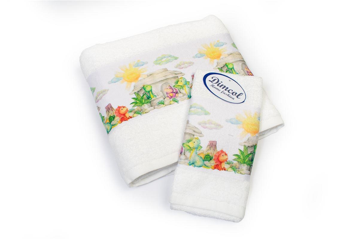 Σετ Βρεφικές Πετσέτες 2 Τεμαχίων Dimcol Dinosaurs 311 30x50-70x140 White