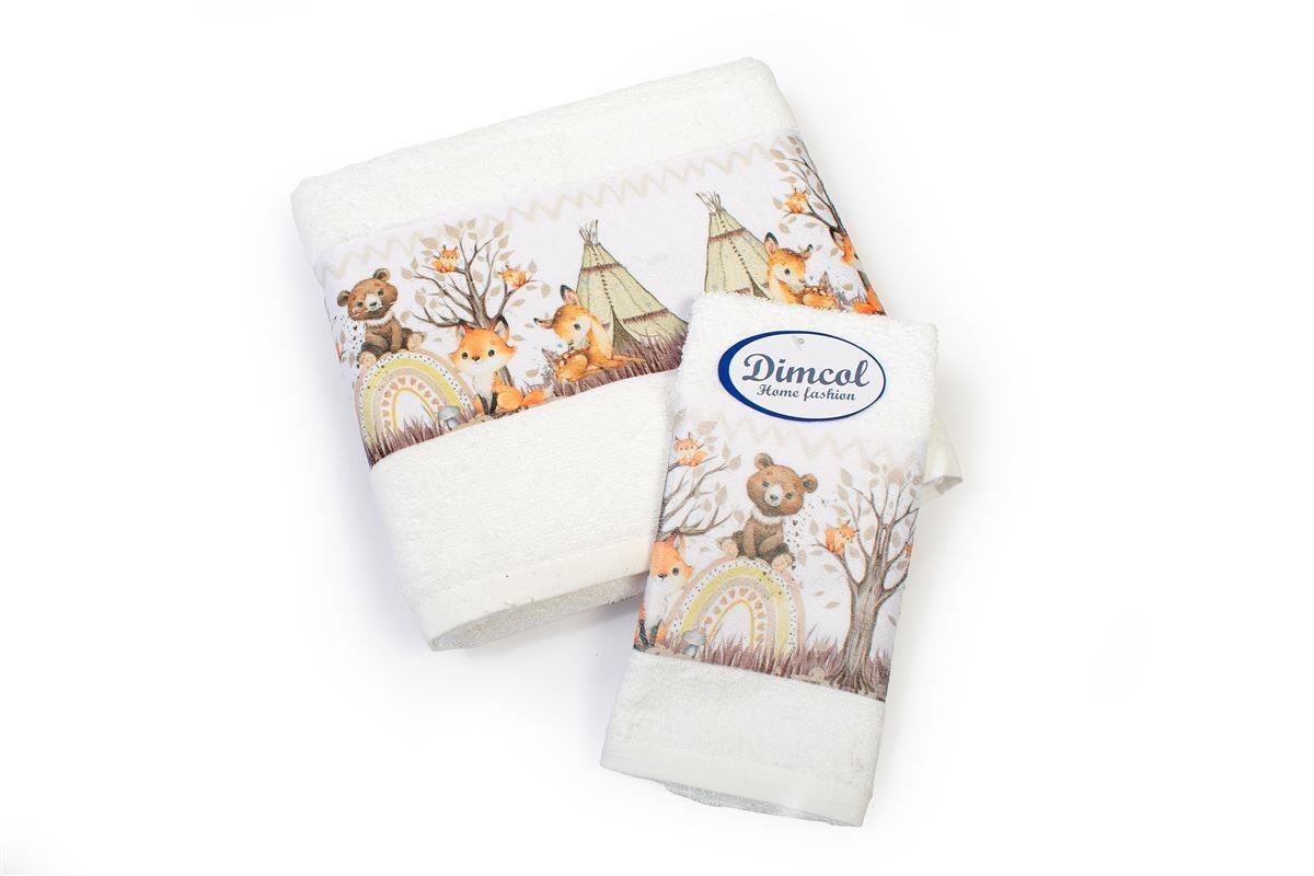Σετ Βρεφικές Πετσέτες 2 Τεμαχίων Dimcol Forest Animals 335 30x50-70x140 White