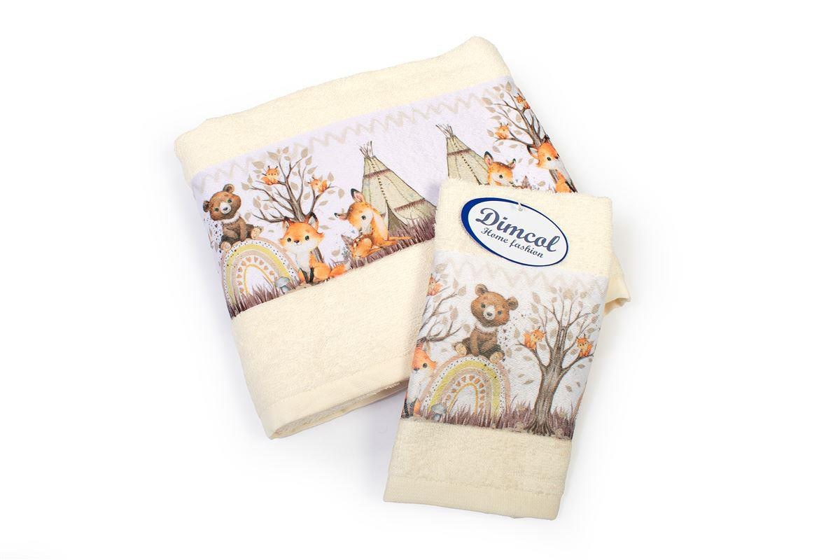 Σετ Βρεφικές Πετσέτες 2 Τεμαχίων Dimcol Forest Animals 336 30x50-70x140 Ecru