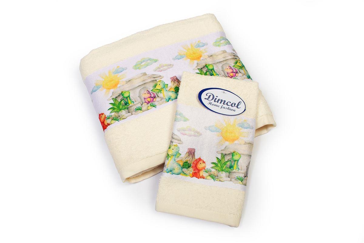 Σετ Βρεφικές Πετσέτες 2 Τεμαχίων Dimcol Dinosaurs 312 30x50-70x140 Ecru