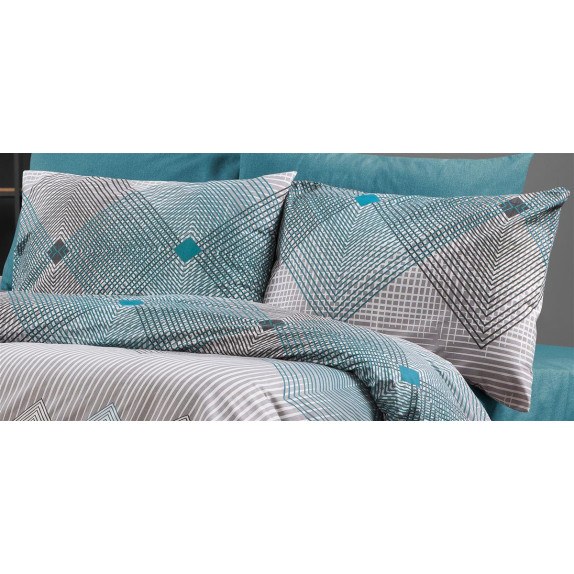 Μαξιλαροθήκη Dimcol Εμπριμέ Καλλιρόη 605 50x70 Grey-Petrol