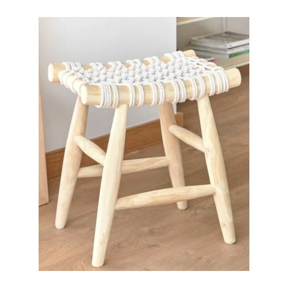 Ξύλινο Σκαμπό Macrame ΚΟΜΒΟΣ (45x32x45) Wood 60% - Cotton...