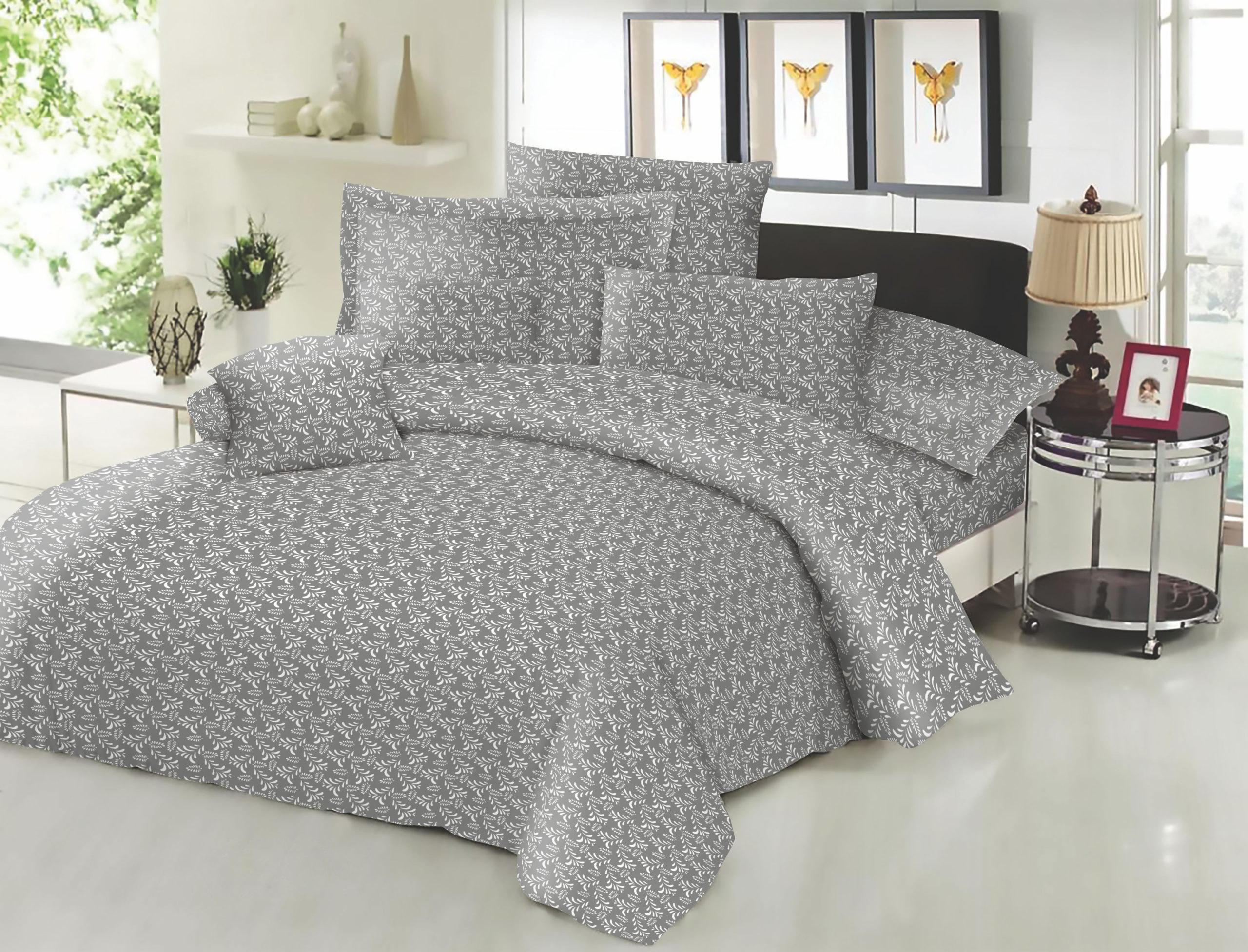 Σετ Σεντόνια ΚΟΜΒΟΣ Cotton Line Printed Fern Grey Μονά 