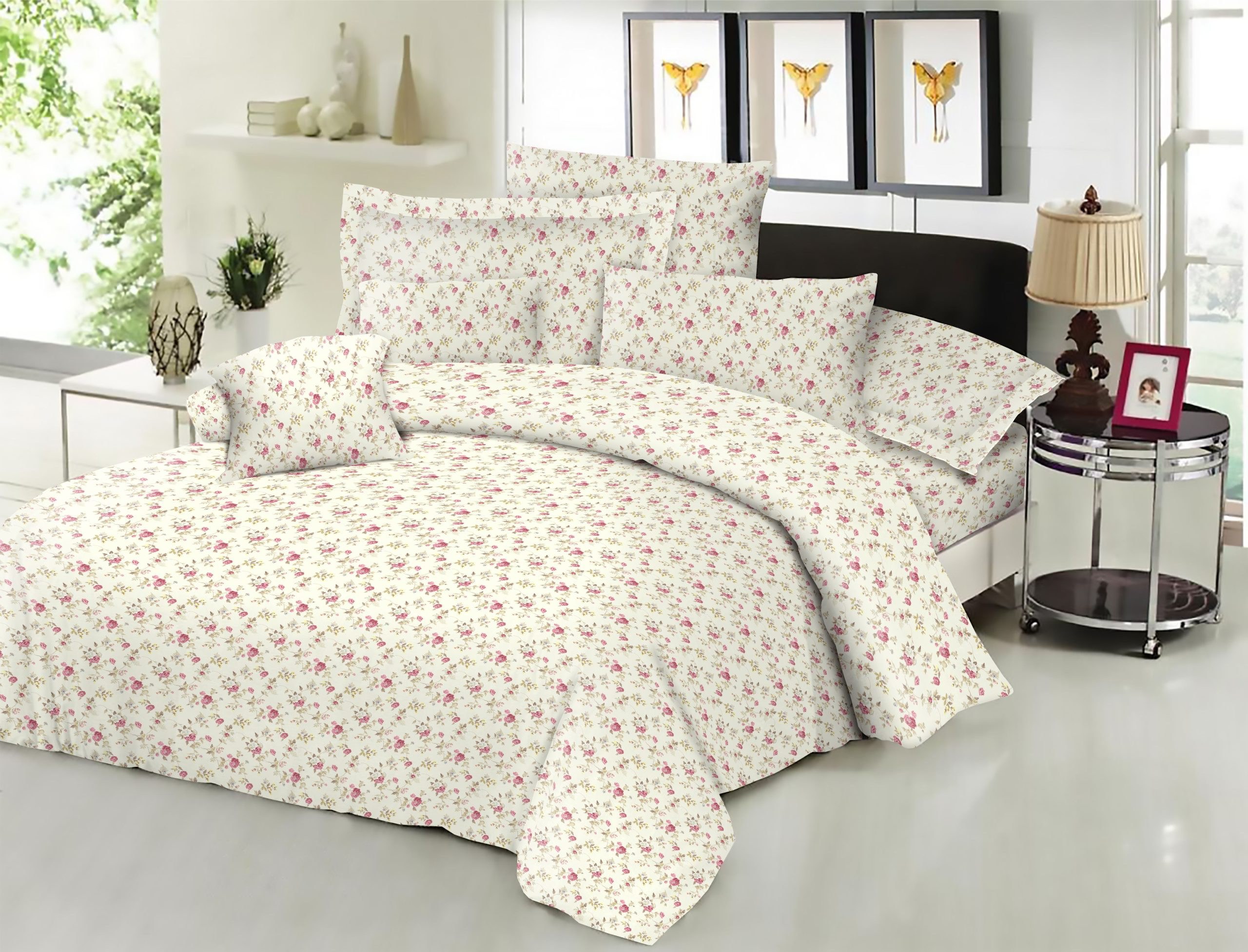 Σετ Σεντόνια ΚΟΜΒΟΣ Cotton Line Printed Spring Cream με λάστιχο 100x200+22