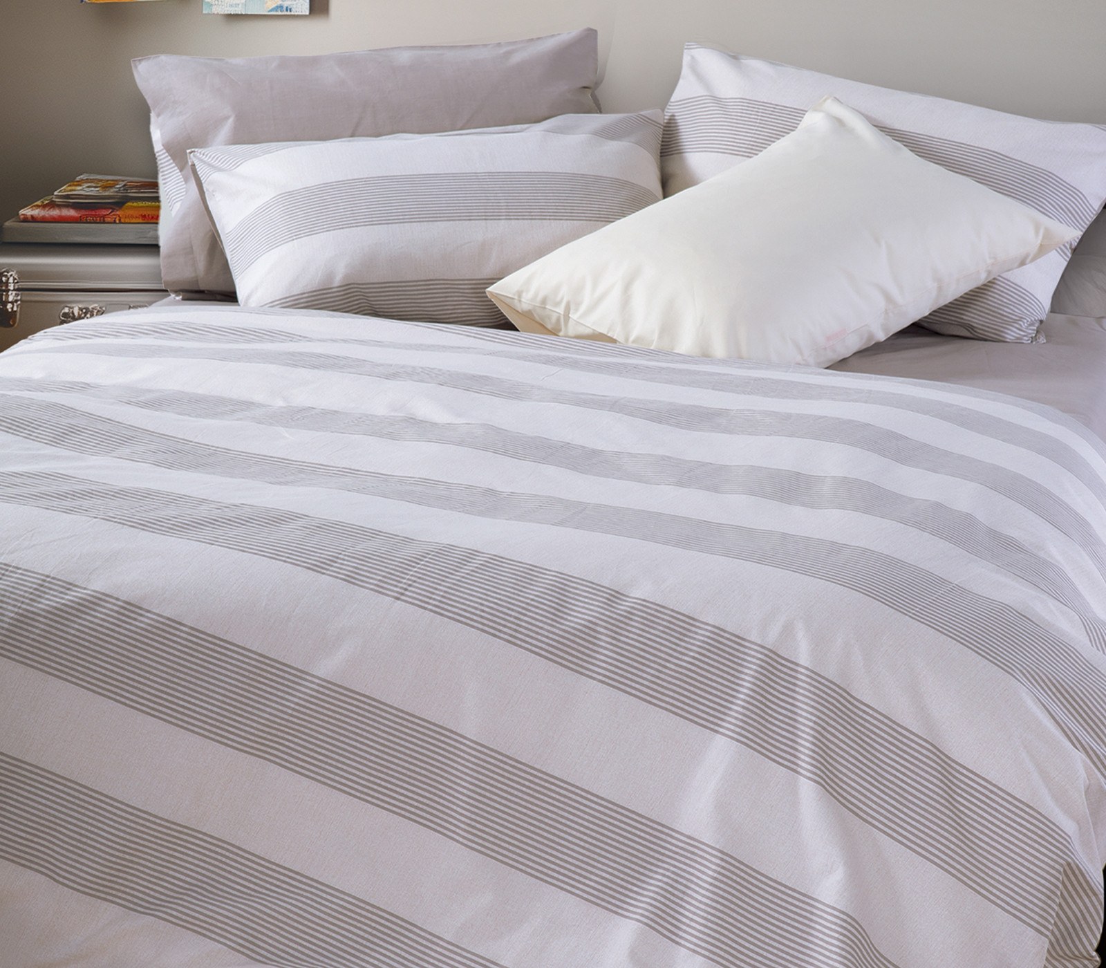 Nef - Nef Σετ Παπλωματοθήκη Μονή 2 Τεμαχίων Nef-Nef Casual Stripe Ecru 170x240