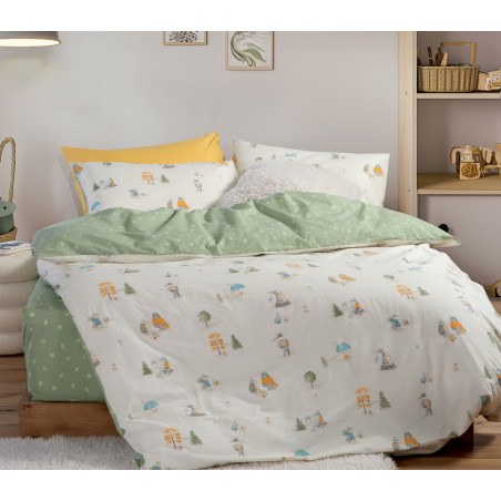 Σετ Παιδικά Σεντόνια Μονά 3 Τεμαχίων Nef-Nef Woodland Party Ecru 170x260