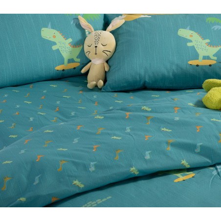 Σετ Παιδικά Σεντόνια Μονά 3 Τεμαχίων Nef-Nef Dinos On Wheels Petrol 170x260