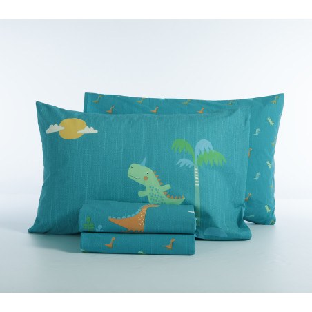 Σετ Παιδικά Σεντόνια Μονά 3 Τεμαχίων Nef-Nef Dinos On Wheels Petrol 170x260