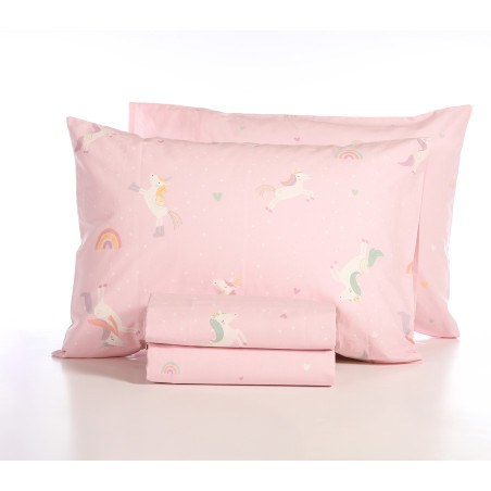 Σετ Παιδικά Σεντόνια Μονά 3 Τεμαχίων Nef-Nef Unicorns Style Pink 170x260