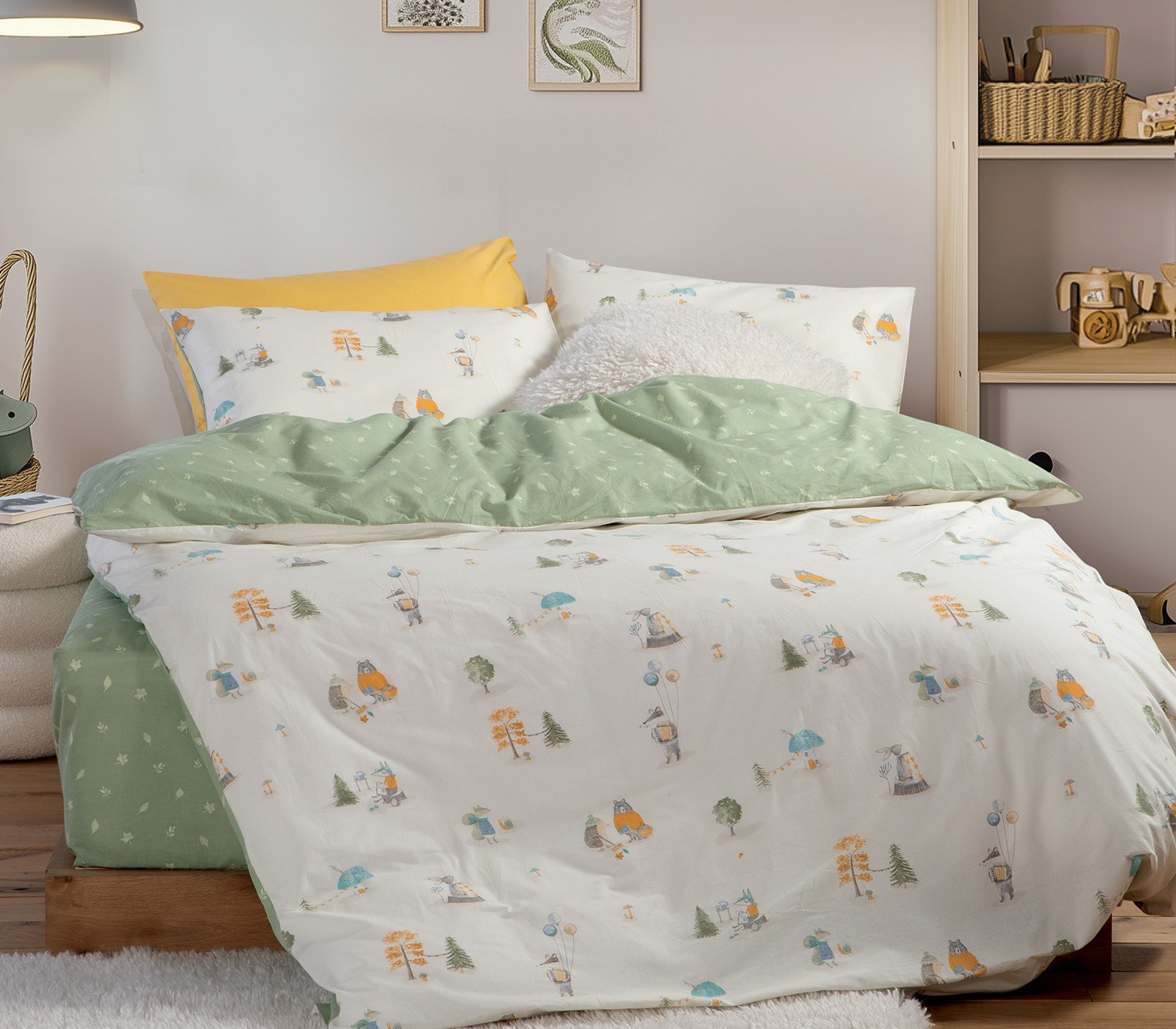 Σετ Παιδική Παπλωματοθήκη Μονή 2 Τεμαχίων Nef-Nef Woodland Party Ecru 160x240