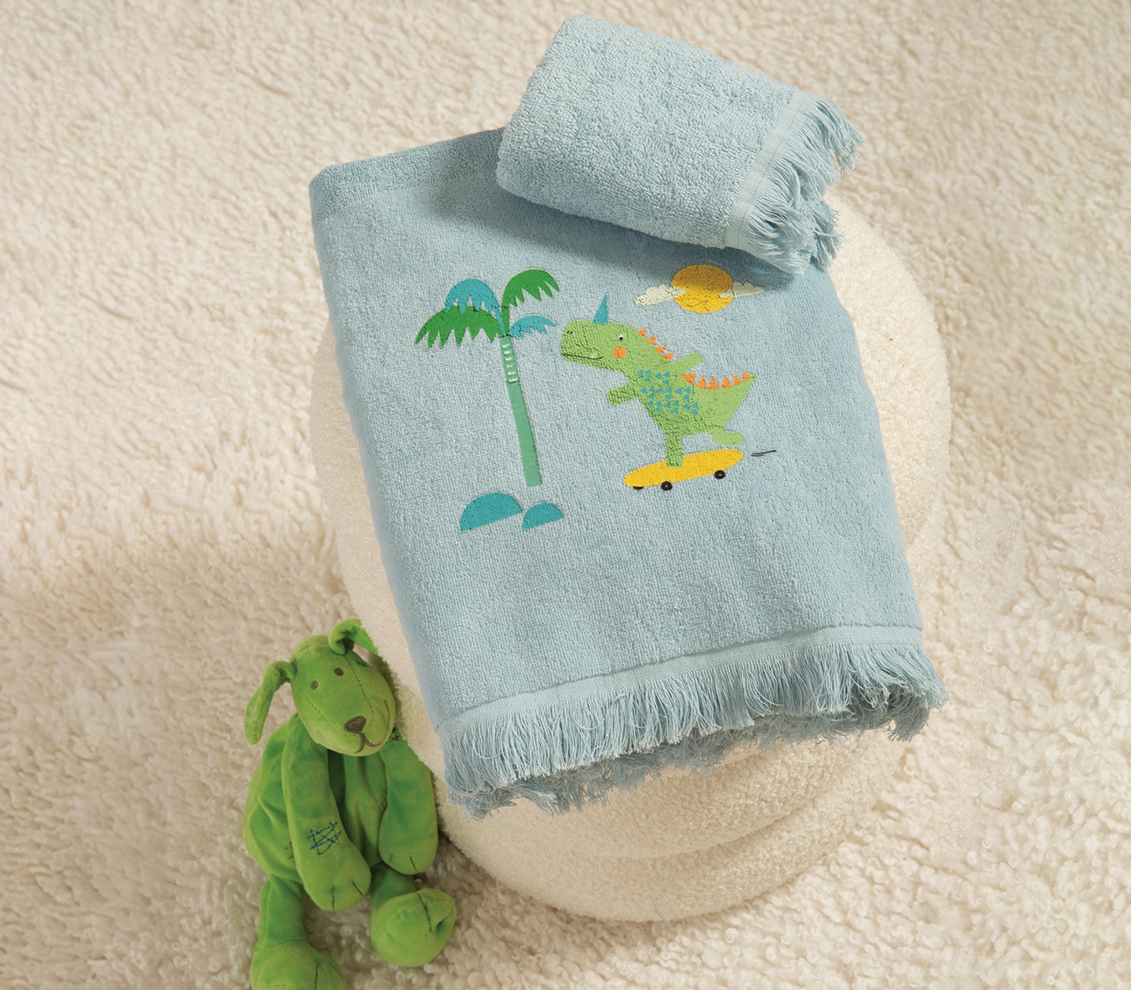 Σετ Παιδικές Πετσέτες 2 Τεμαχίων Nef-Nef Dinos On Wheels Blue 30x50+70x140