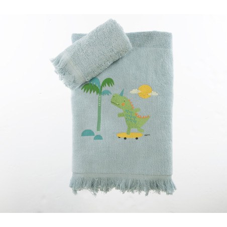 Σετ Παιδικές Πετσέτες 2 Τεμαχίων Nef-Nef Dinos On Wheels Blue 30x50+70x140