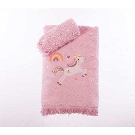 Σετ Παιδικές Πετσέτες 2 Τεμαχίων Nef-Nef Unicorns Style Pink 30x50+70x140