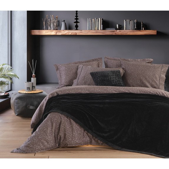 Κουβέρτα Βελουτέ Υπέρδιπλη Nef-Nef Velosso Black 230x240