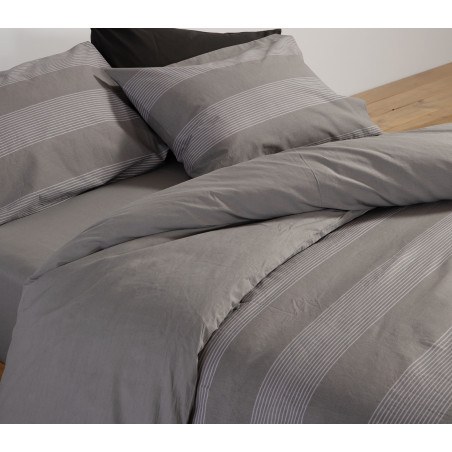 Σετ Σεντόνια Μονά με Λάστιχο 3 Τεμαχίων Nef-Nef Casual Stripe D.Grey 100x200+35