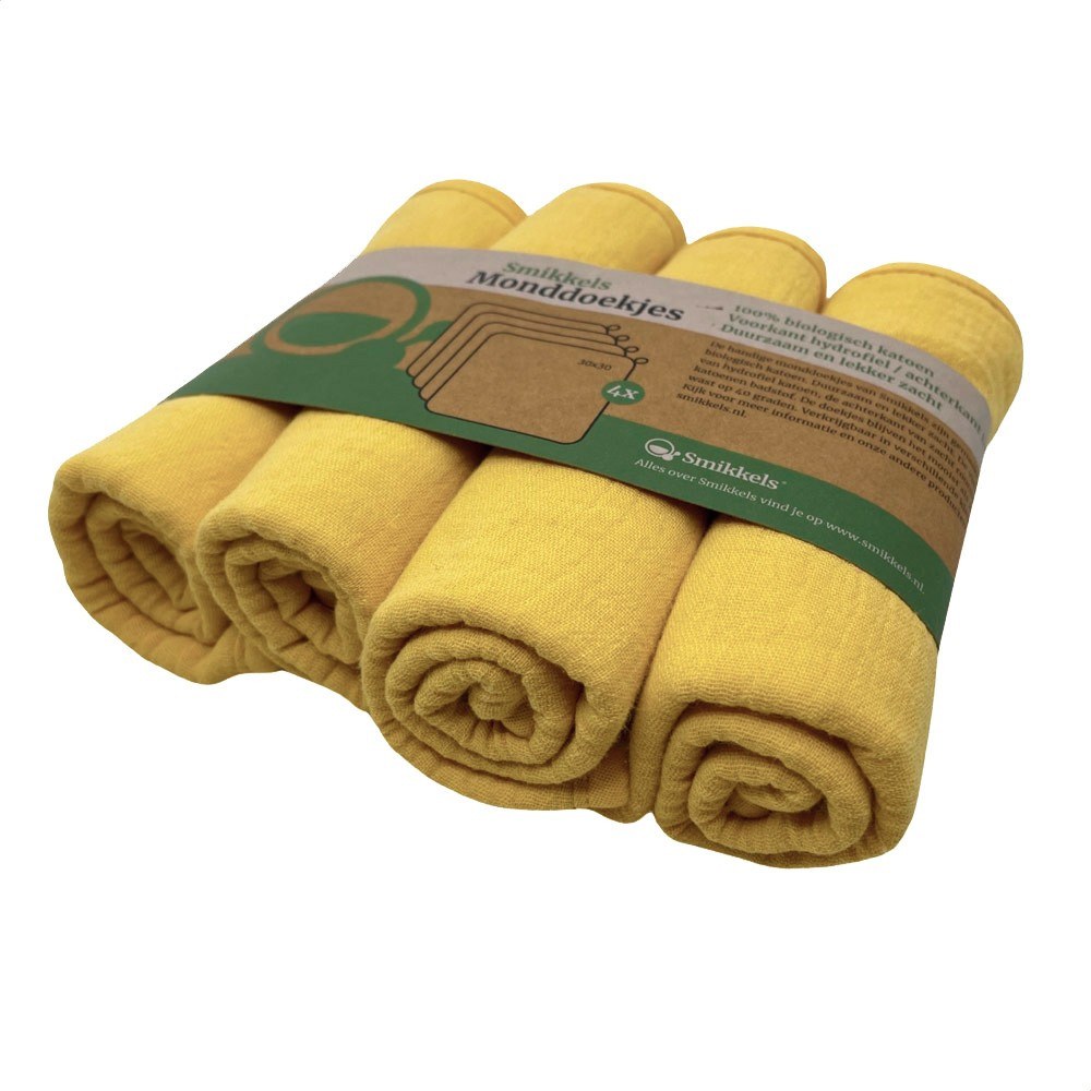 Πανάκια Σετ 4 Τεμ. Διπλής Όψης Οργανικό Βαμβάκι-Μουσελίνα/ Φόρτε - Κίτρινο - Smikkels