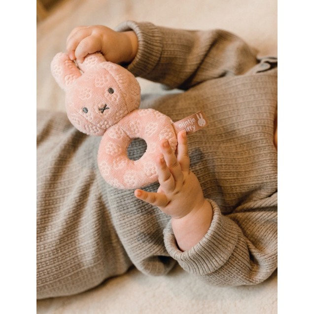 Κουδουνίστρα Από Βελουτέ Ύφασμα Ροζ Miffy Flowers