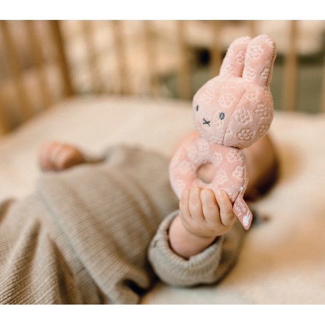 Κουδουνίστρα Από Βελουτέ Ύφασμα Ροζ Miffy Flowers