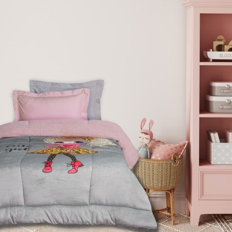Παιδικό Κουβερτοπάπλωμα με Γούνα Sherpa Μονό Das Home 4971 Pink-Grey 160x220