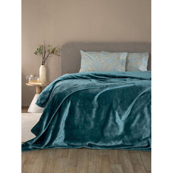 Κουβέρτα Fleece Υπέρδιπλη Palamaiki Lucy Petrol 220x240
