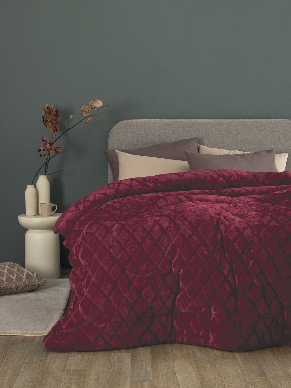 Κουβερτοπάπλωμα Μονό με Γούνα Sherpa Palamaiki Nadine/5 Bordo 160x240