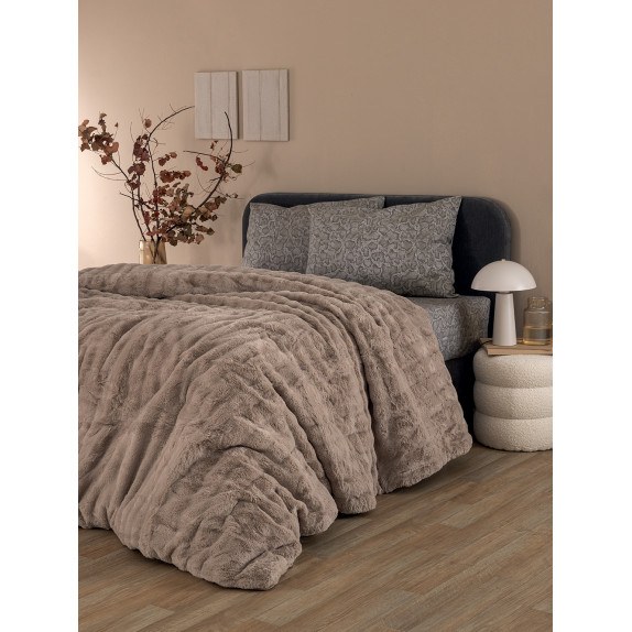 Κουβερτοπάπλωμα Υπέρδιπλο με Γούνα Palamaiki Ember Beige...