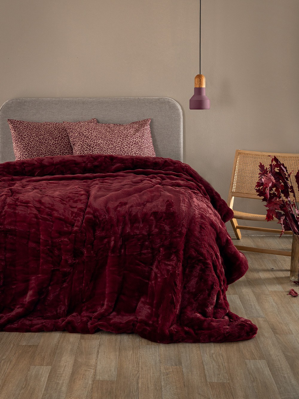 Κουβερτοπάπλωμα Υπέρδιπλο με Γούνα Palamaiki Ember Wine 220x240