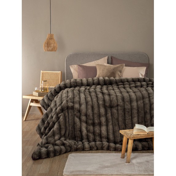 Κουβερτοπάπλωμα Υπέρδιπλο με Γούνα Palamaiki Juno Taupe...