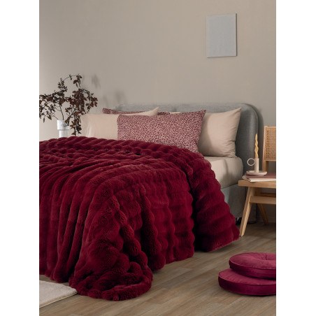 Κουβέρτα Υπέρδιπλη με Γούνα Palamaiki Heather Bordo 220x240