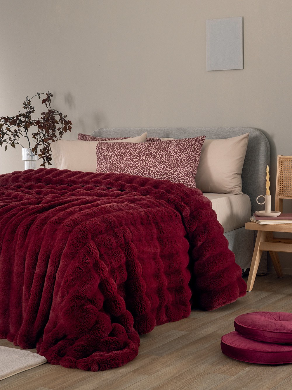 Κουβέρτα Υπέρδιπλη με Γούνα Palamaiki Heather Bordo 220x240