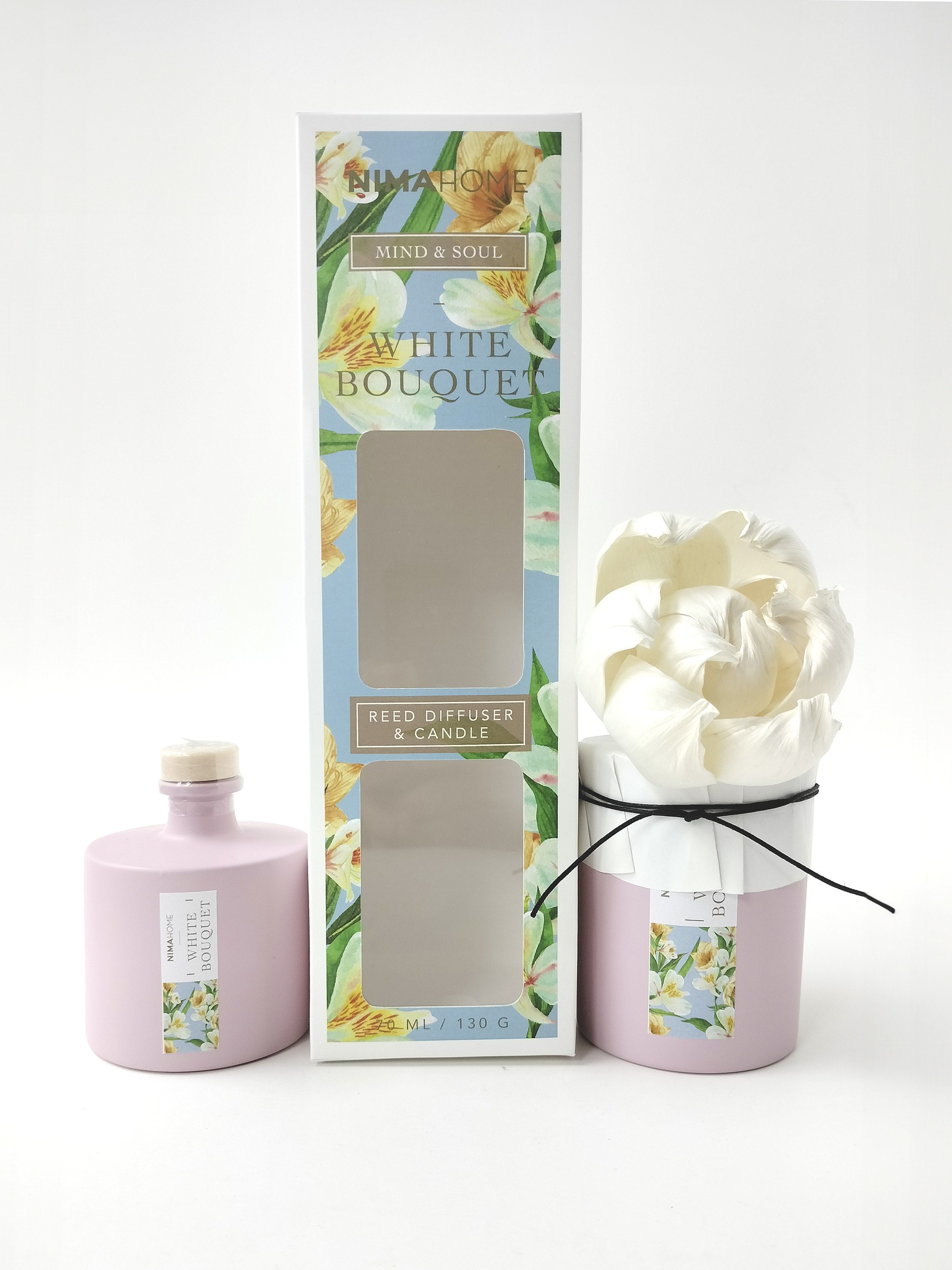 Σετ Αρωματικό Χώρου με Στικ 70ml & Αρωματικό Κερί 130gr - Nima White Bouquet