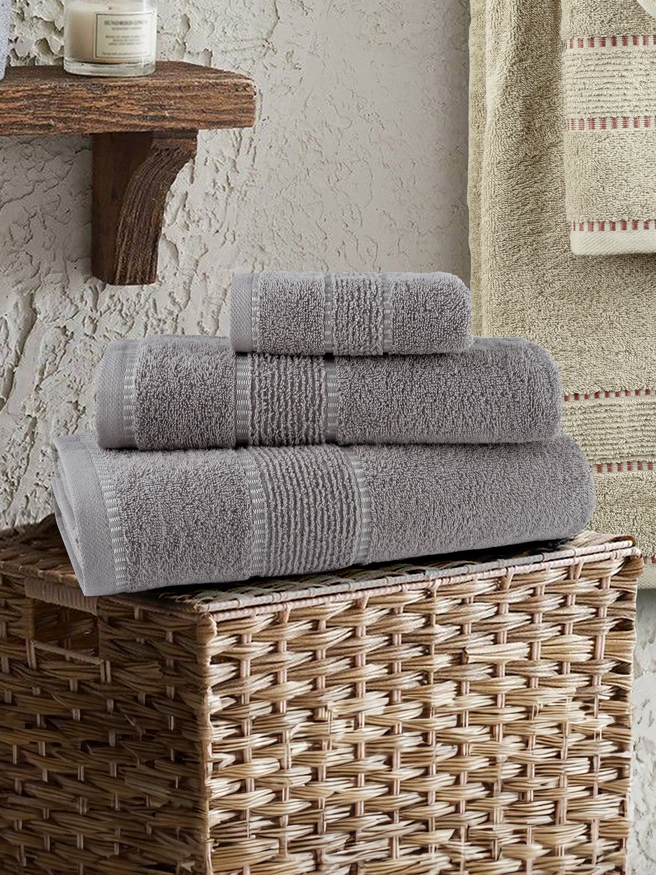 Σετ Πετσέτες 3 Τεμαχίων Nima Pivot Gray 30x50+50x90+70x140