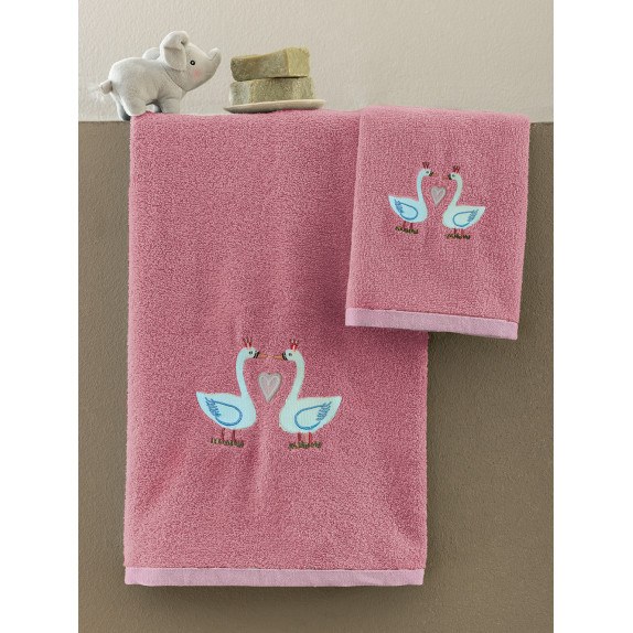 Σετ Παιδικές Πετσέτες 2 Τεμαχίων Palamaiki Swan Ροζ...