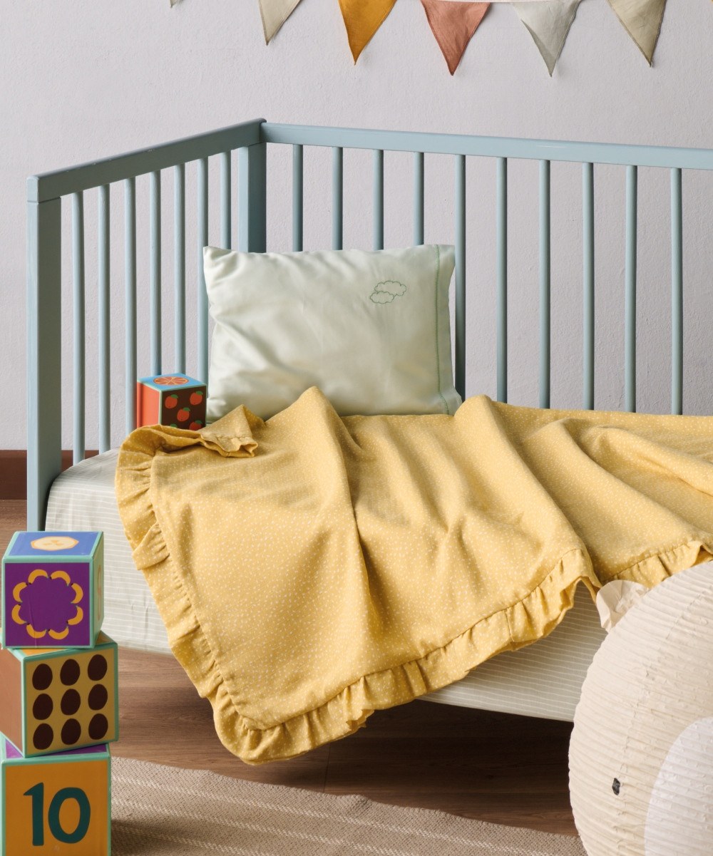 Κουβέρτα Κούνιας kentia Yn 25 Yellow- White 100x150